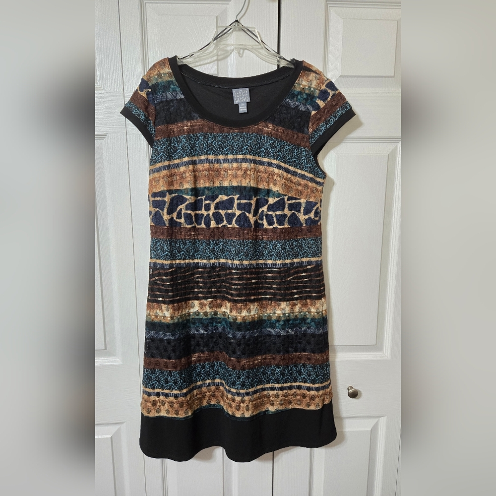 Abstract Design Dress, Cap Sleeves Size 14W, Fully Lined, Excellent Condition